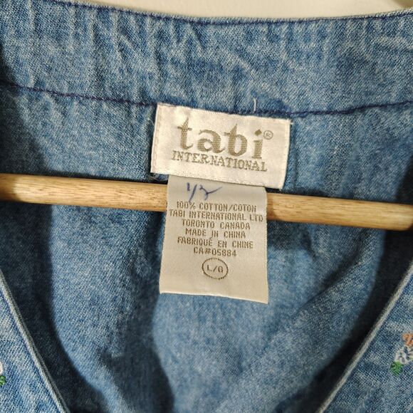 Vtg 90s Denim Vest Embroidered Sheep Flowers Cottagecore Farmhouse Country L - Picture 5 of 10